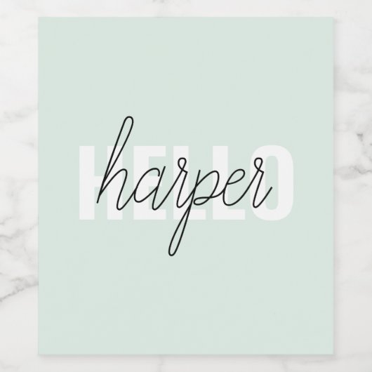 Modern Pastel Mint Hallo en u noemt Wijn Etiket (Enkel label)