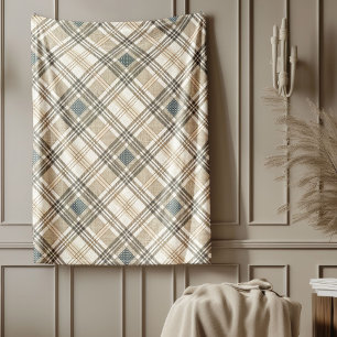 Modern pastel neutraal geometrisch ivoor bruin bla fleece deken