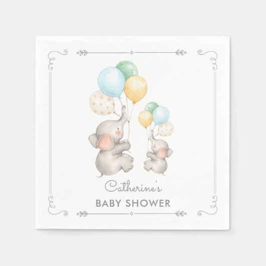 Modern pastel olifant papier servet Baby shower (Voorkant)