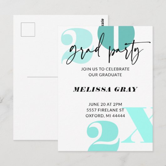 Modern Pastel Ombre Afstudeerder Party nodigaqua Briefkaart (Voorkant / Achterkant)