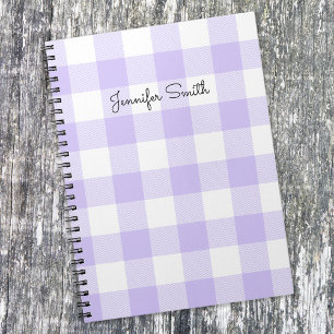 Modern Pastel Paars en White Gingham Check Notitieboek