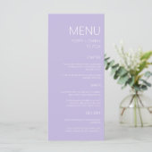 Modern pastel Paarse bruiloft diner Menu (Staand voorkant)