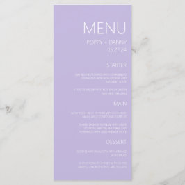 Modern pastel Paarse bruiloft diner Menu