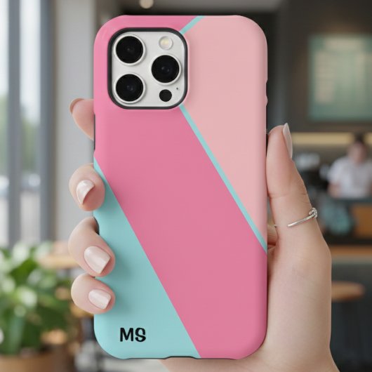 Modern Pastel Pink & Blue Abstract Monogrammed Case-Mate iPhone Case