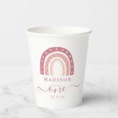 Modern Pastel Pink Boho Rainbow First Birthday Papieren Bekers (Voorkant)