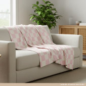 Modern Pastel Pink  Checks Pattern Fleece Blanket Deken