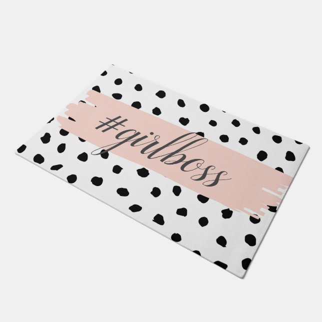 Modern Pastel Pink Girl Boss & Black Stippen Deurmat (Schuin)