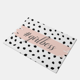 Modern Pastel Pink Girl Boss & Black Stippen Deurmat