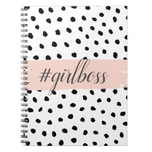 Modern Pastel Pink Girl Boss & Black Stippen Notitieboek