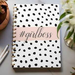Modern Pastel Pink Girl Boss & Black Stippen Notitieboek