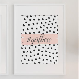 Modern Pastel Pink Girl Boss & Black Stippen Poster