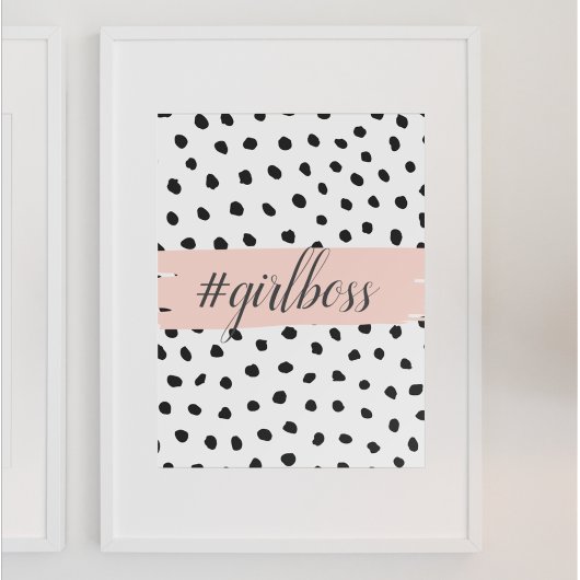 Modern Pastel Pink Girl Boss & Black Stippen Poster