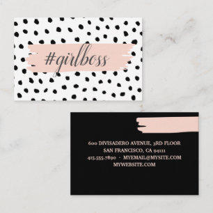 Modern Pastel Pink Girl Boss & Black Stippen Visitekaartje