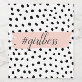 Modern Pastel Pink Girl Boss & Black Stippen Wijn Etiket (Enkel label)