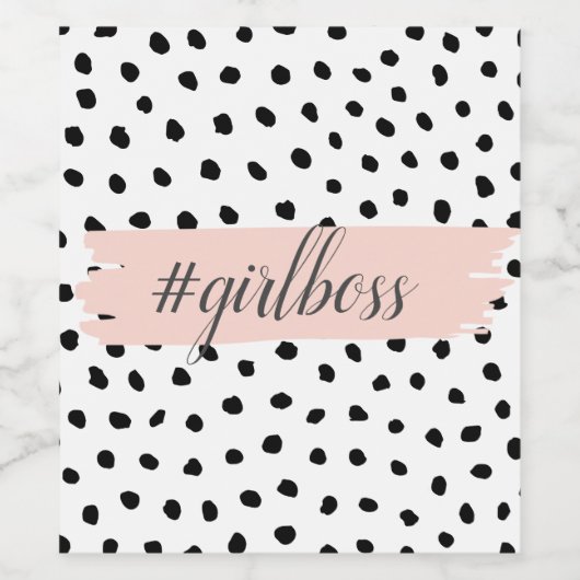 Modern Pastel Pink Girl Boss & Black Stippen Wijn Etiket (Enkel label)