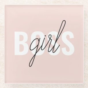 Modern Pastel Pink Girl Boss Phrase Glazen Onderzetter