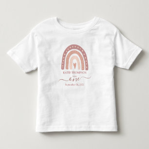 Modern Pastel Pink Rainbow Boho First Birthday Kinder Shirts