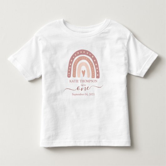 Modern Pastel Pink Rainbow Boho First Birthday Kinder Shirts (Voorkant)
