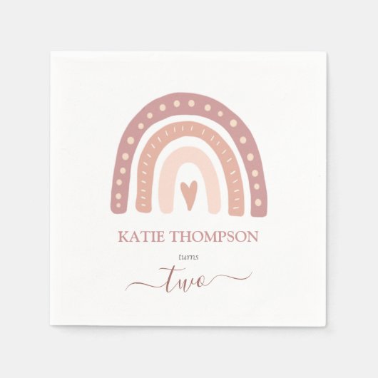 Modern Pastel Pink Rainbow Boho Tweede verjaardag Servet (Voorkant)