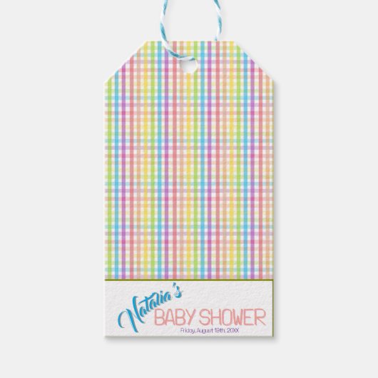 Modern Pastel Plaid Rainbow Baby Shower Party Cadeaulabel (Voorkant)
