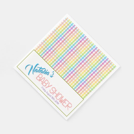 Modern Pastel Plaid Rainbow Baby Shower Party Servet (Hoek)
