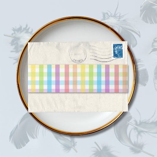 Modern Pastel Plaid Rainbow Baby Shower Party Uitnodigingen Wikkel