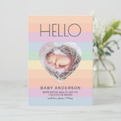 Modern Pastel Rainbow Hallo Baby Foto geboorte Aankondiging (Staand voorkant)