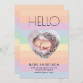 Modern Pastel Rainbow Hallo Baby Foto geboorte Aankondiging (Voorkant / Achterkant)
