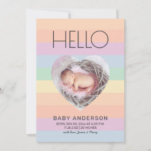 Modern Pastel Rainbow Hallo Baby Foto geboorte Aankondiging