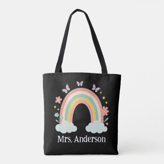 Modern Pastel Rainbow Personalized Teacher Gift Tote Bag (Achterkant)
