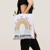 Modern Pastel Rainbow Personalized Teacher Gift Tote Bag (Dichtbij)