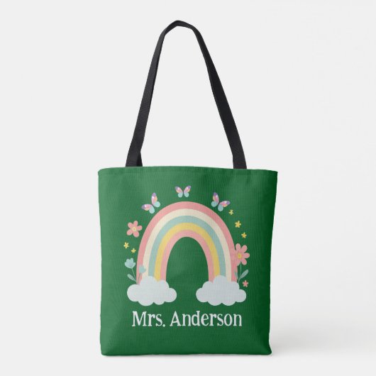 Modern Pastel Rainbow Personalized Teacher Gift Tote Bag (Achterkant)