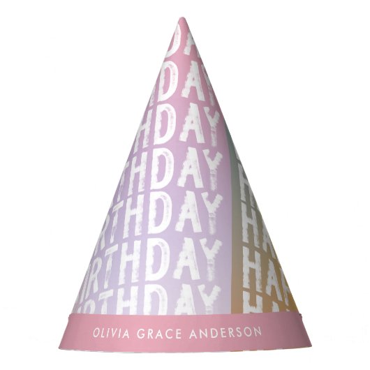 Modern pastel rainbow pink birthday party water feesthoedjes (Voorkant)
