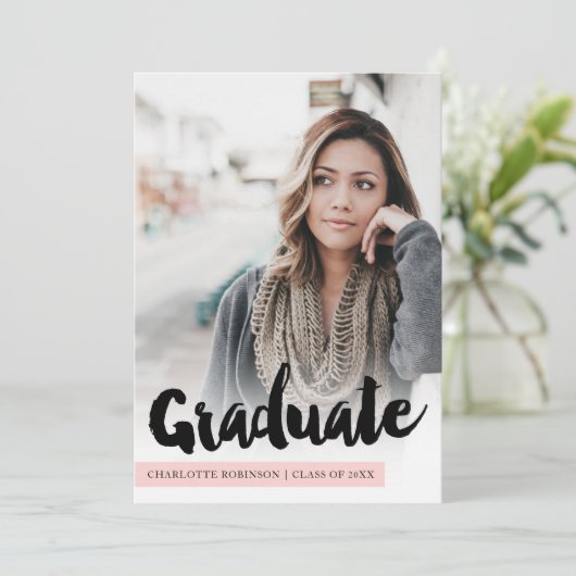 Modern pastel roze afstudeerder script 4 foto's af kaart (Staand voorkant)