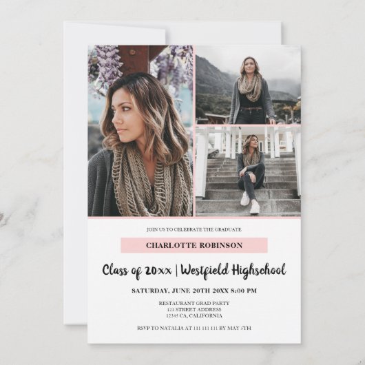 Modern pastel roze afstudeerder script 4 foto's af kaart (Achterkant)