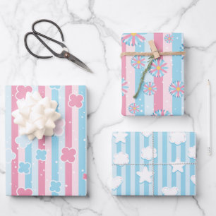 Modern Pastel Roze Blauw Baby shower Inpakpapier Vel