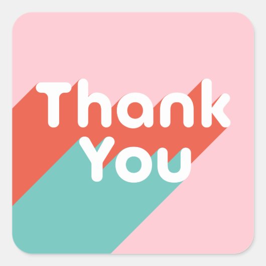 Modern pastel roze blauwgroen retro dank u typogra vierkante sticker (Voorkant)