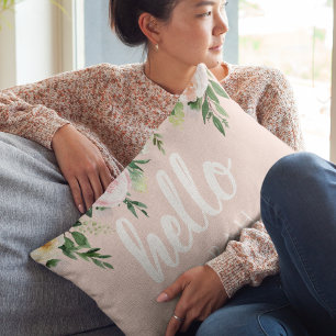 Modern Pastel Roze Bloemen Hallo en u noemt Accent Kussen