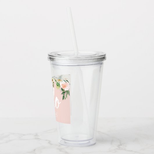 Modern Pastel Roze Bloemen Hallo en u noemt Acryl Drinkbeker (Links)