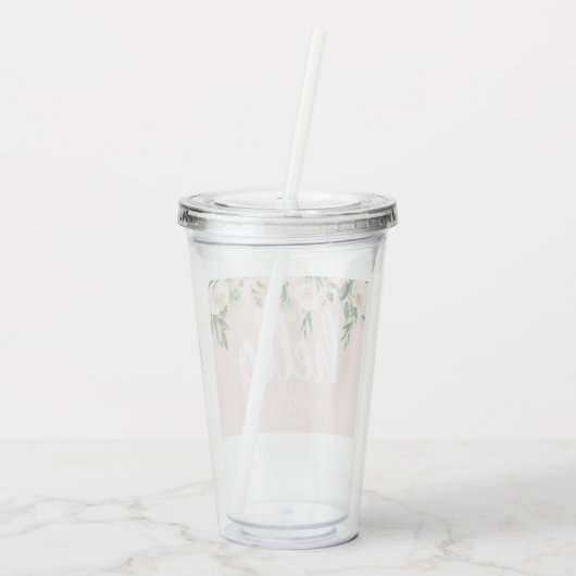 Modern Pastel Roze Bloemen Hallo en u noemt Acryl Drinkbeker (Achterkant)