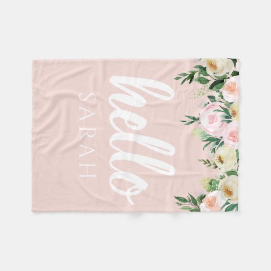 Modern Pastel Roze Bloemen Hallo en u noemt Fleece Deken (Voorkant (Horizontaal))