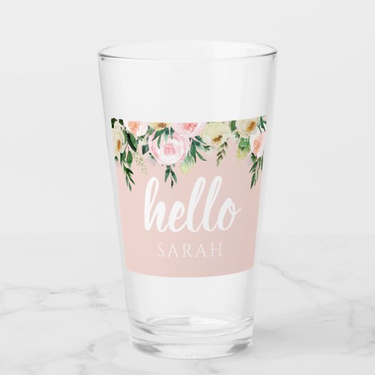 Modern Pastel Roze Bloemen Hallo en u noemt Glas (Voorkant)