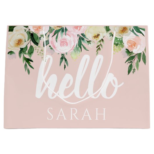 Modern Pastel Roze Bloemen Hallo en u noemt Groot Cadeauzakje (Voorkant)