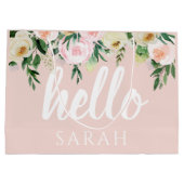 Modern Pastel Roze Bloemen Hallo en u noemt Groot Cadeauzakje (Achterkant)