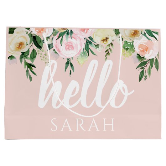 Modern Pastel Roze Bloemen Hallo en u noemt Groot Cadeauzakje (Achterkant)