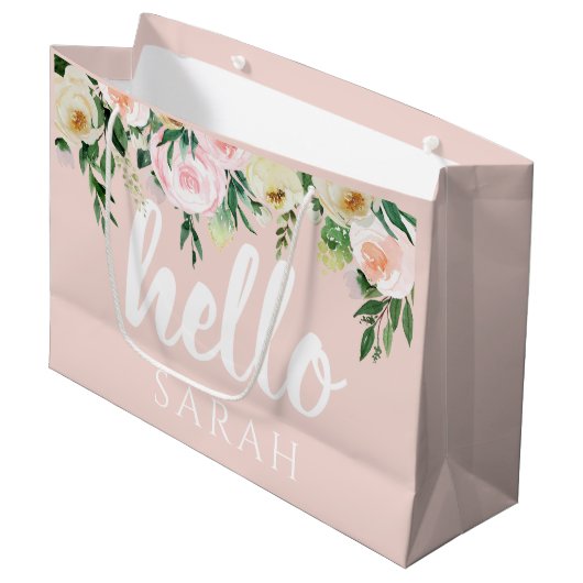 Modern Pastel Roze Bloemen Hallo en u noemt Groot Cadeauzakje (Voorkant Gekanteld)