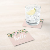 Modern Pastel Roze Bloemen Hallo en u noemt Kartonnen Onderzetters (Insitu)