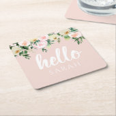 Modern Pastel Roze Bloemen Hallo en u noemt Kartonnen Onderzetters (Schuin)