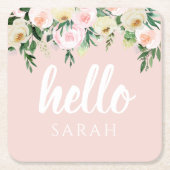 Modern Pastel Roze Bloemen Hallo en u noemt Kartonnen Onderzetters (Voorkant)