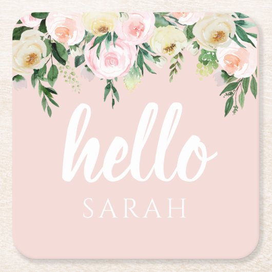 Modern Pastel Roze Bloemen Hallo en u noemt Kartonnen Onderzetters (Voorkant)
